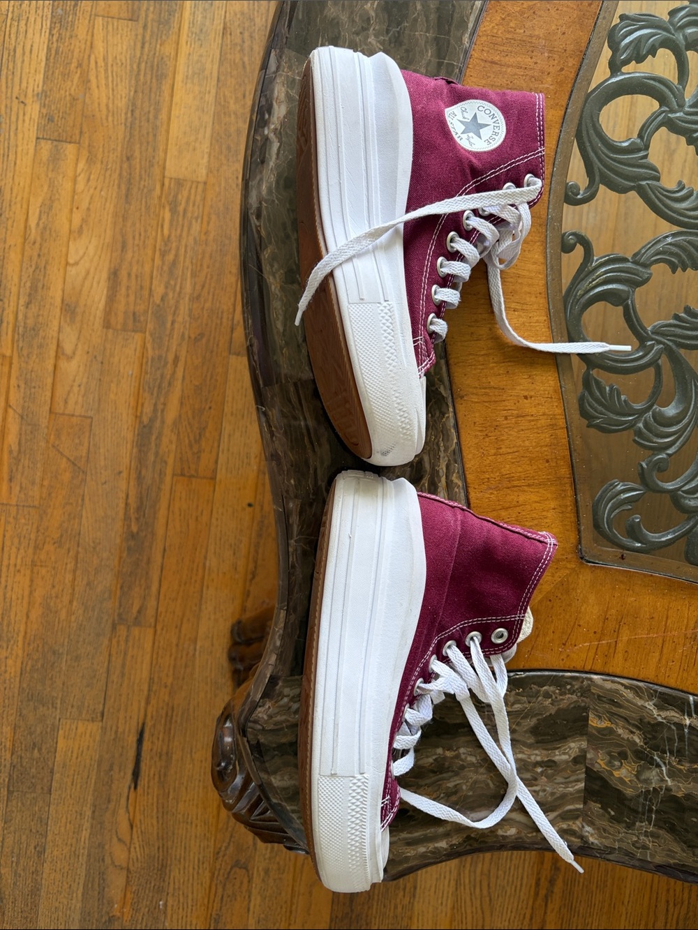 Gently used. Converse Kids Burgundy High-Top Canvas Sneakers size 5.5